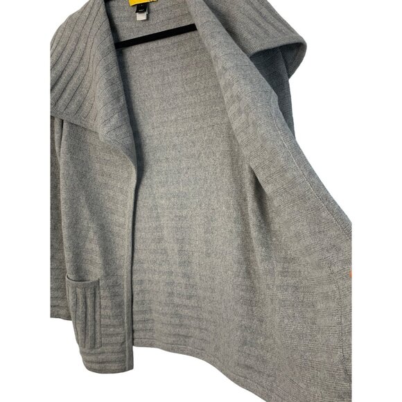 St John Cashmere Gray Rib Open-Front Cardigan Sweater Pockets Size S/M P 7463 - Picture 3 of 8